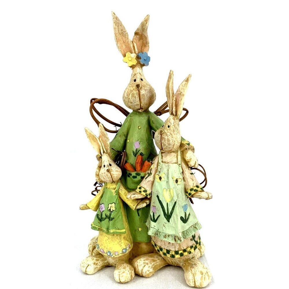 Bunny Rabbit Angel Figurine Family Composite 7" Hand Painted Whimsical